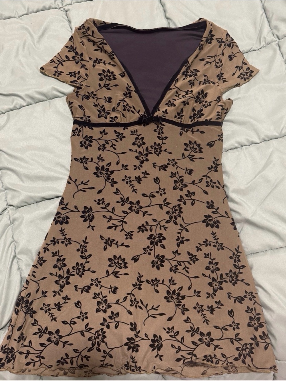 SHEIN Olive Green Mini Dress with Black Floral Print